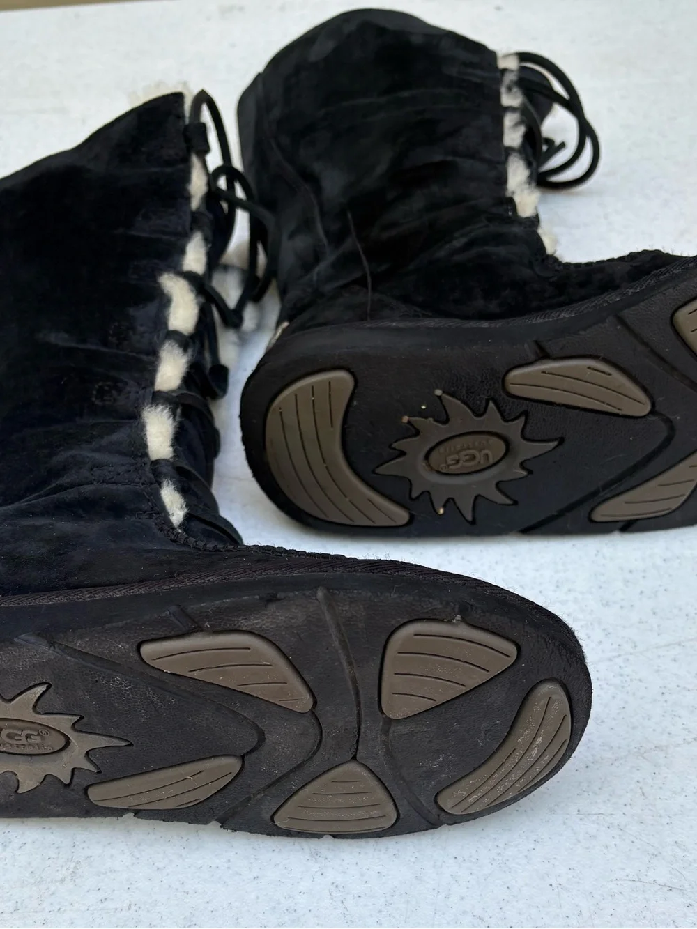 UGG Black Suede Lace-Up Mid-Calf Shearling Boots
